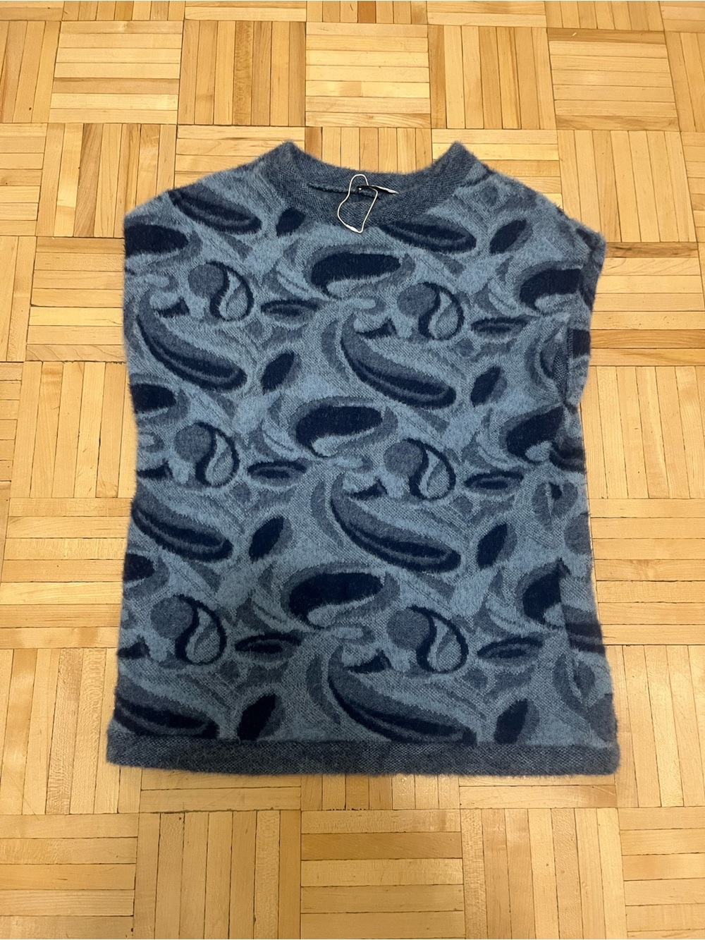 Zara Blue & Navy Patterned Crewneck Sweater Vest